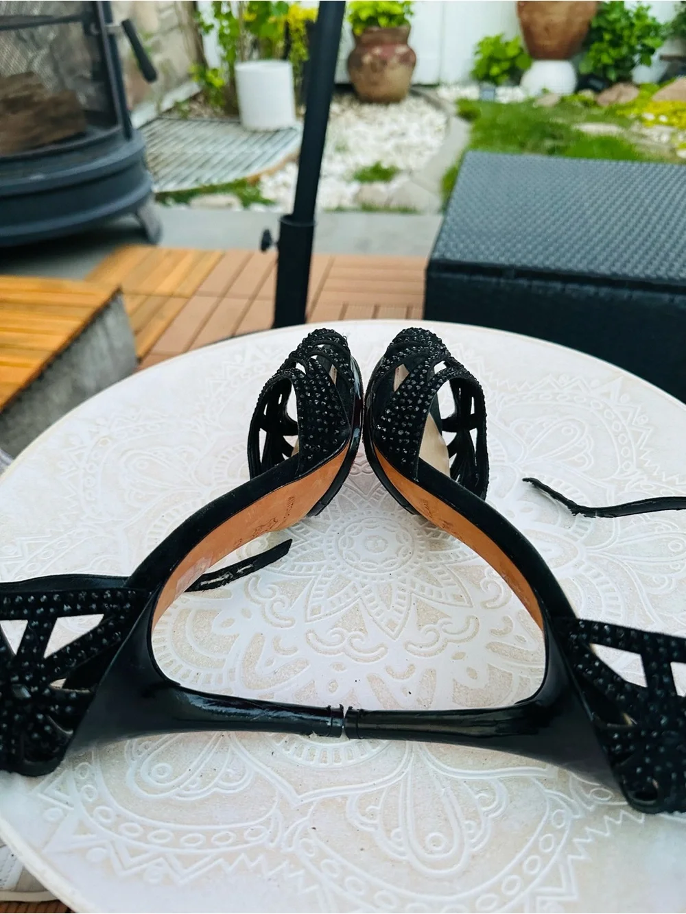 ANTONIO MELANI Black Strappy Crystal-Embellished Ankle-Strap Heels - Picture 5 of 9